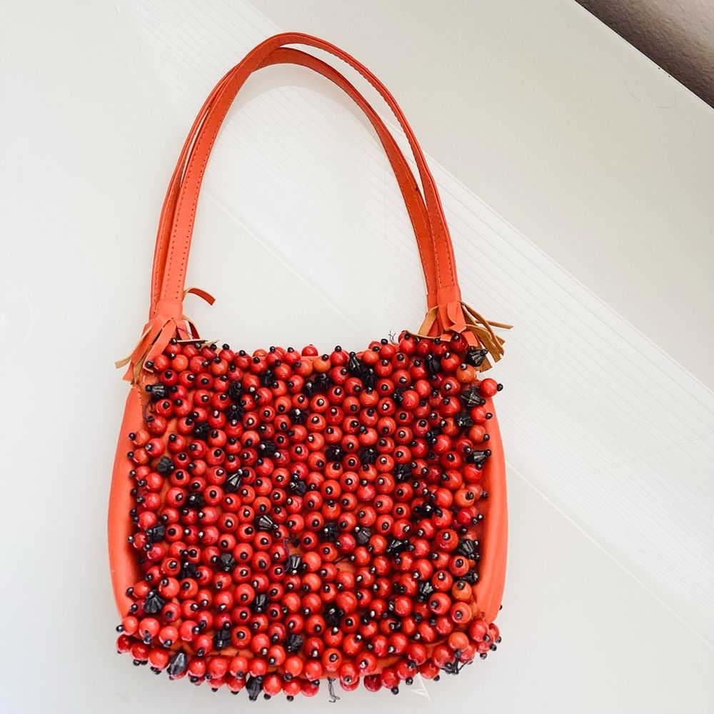 Christiana Orange/ Black Beaded Mini Handbag - Picture 2 of 5